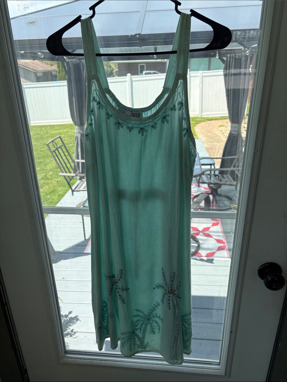 raya sun Mint Green Embroidered Sleeveless Sundress